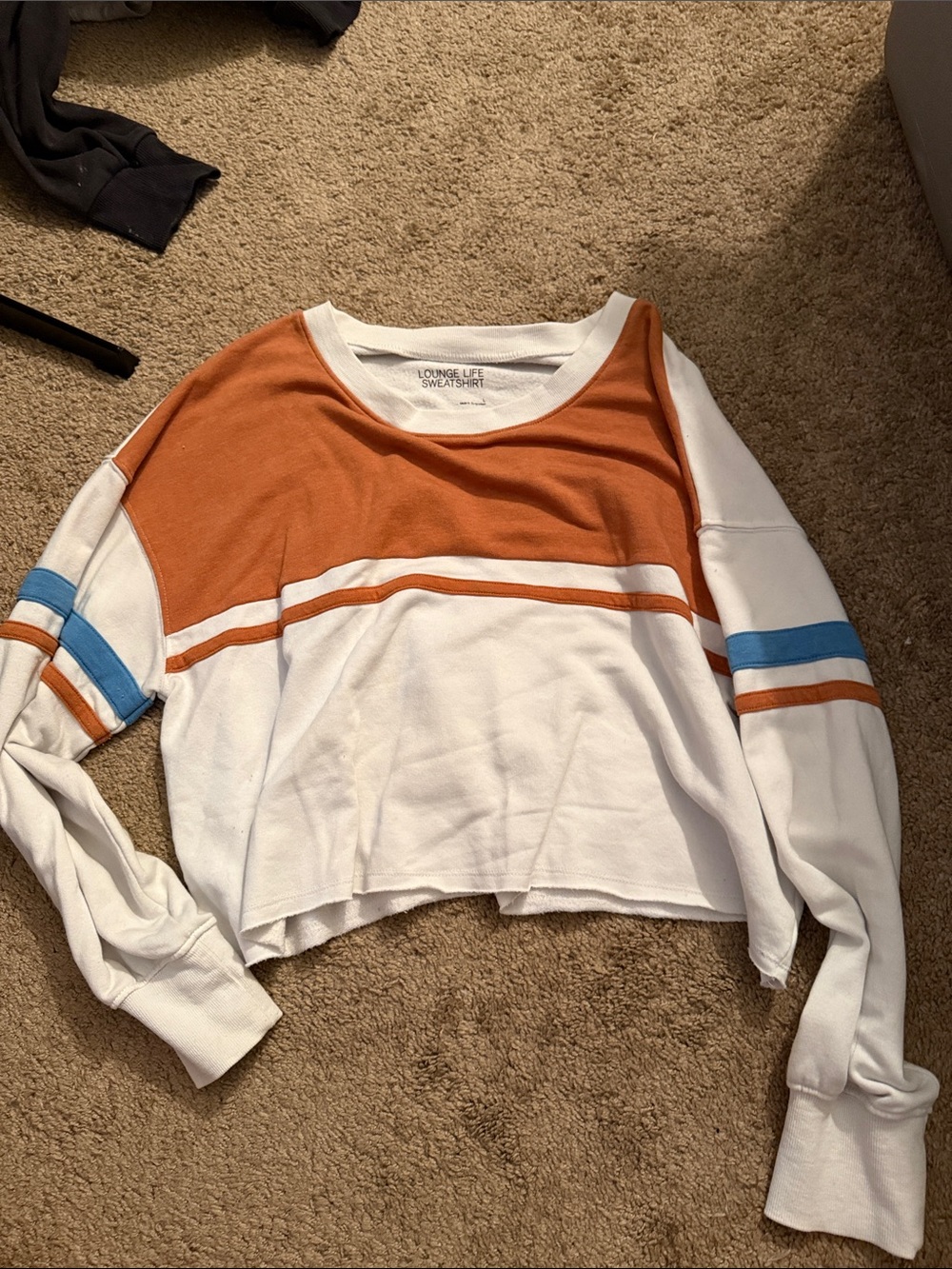Lounge Life Cropped Colorblock Sweatshirt - White, Rust & Sky Blue